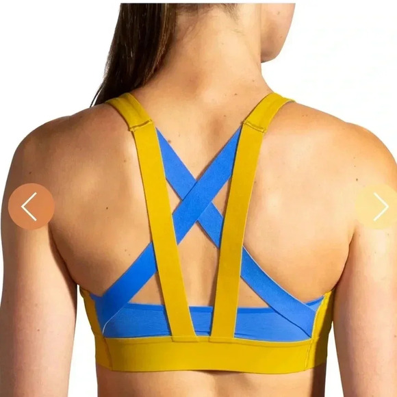 BROOKS Drive Plunge Running Sports Bra Women’s XXL Yellow Blue High Impact - Picture 2 of 6